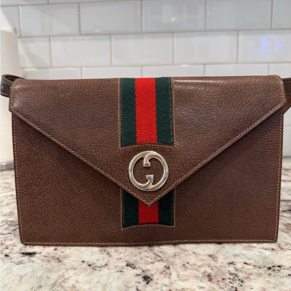 Gucci Brown Leather Satchel vintage with Gold Accent - Picture 4 of 16